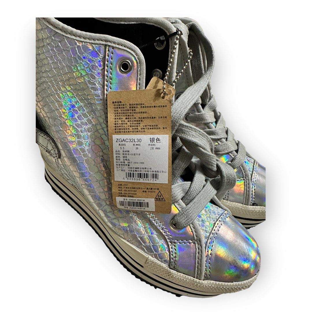 KPOP KOREAN BOOTS SNEACKERS HIGH HEELS WEDGE SILVER, Women's Fashion ...