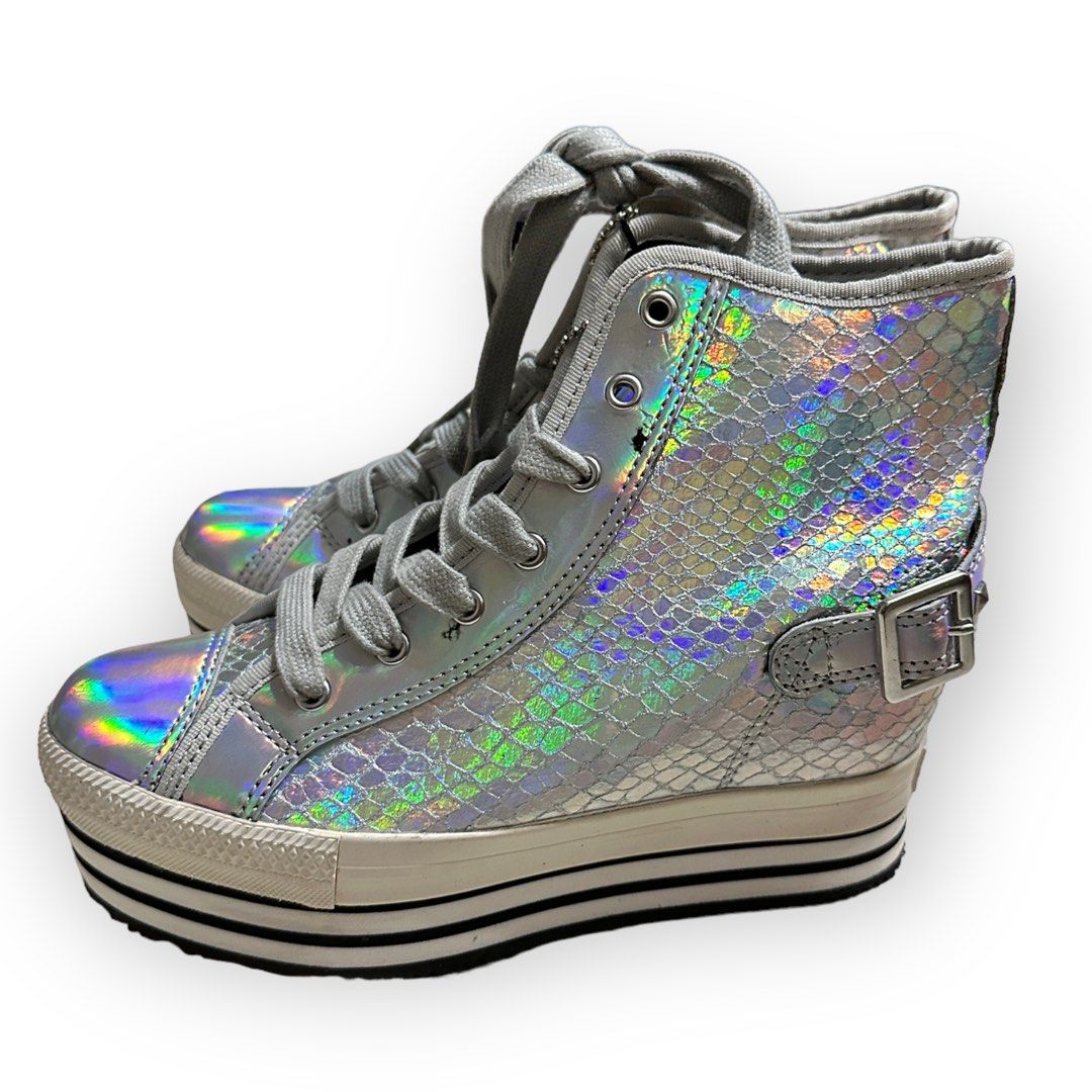 KPOP KOREAN BOOTS SNEACKERS HIGH HEELS WEDGE SILVER, Women's Fashion ...