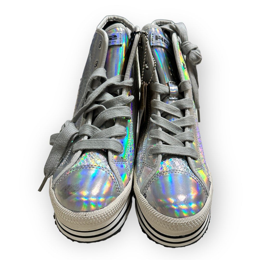KPOP KOREAN BOOTS SNEACKERS HIGH HEELS WEDGE SILVER, Women's Fashion ...