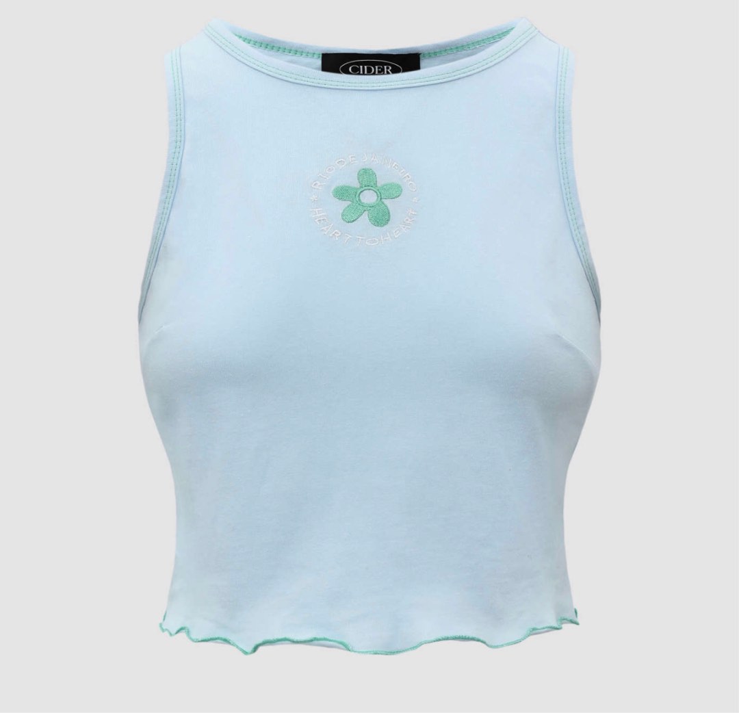 sky blue flower tank top, Women's Fashion, Tops, Sleeveless on Carousell
