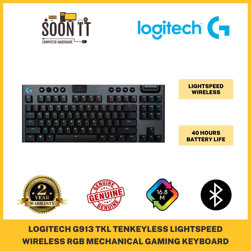 LOGITECH G913 TKL Tenkeyless Lightspeed Wireless RGB Mechanical Gaming ...