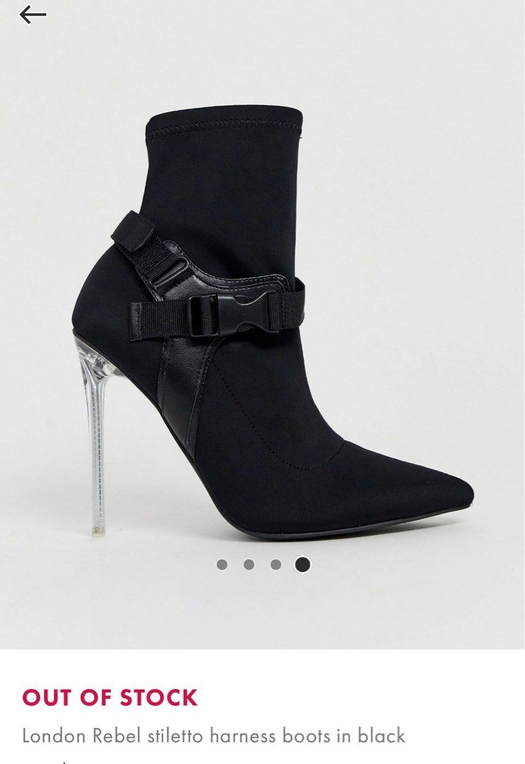 London Rebel stiletto harness boots in black Women s Fashion Footwear Boots on Carousell
