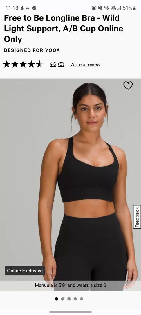 Lululemon - Free to Be Longline Bra - Wild *Light Support, A/B Cup Online  Only