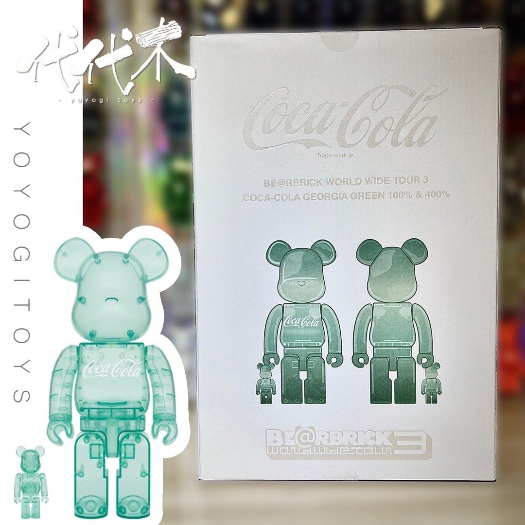 MEDICOM BE@RBRICK Coca Cola GEORGIA GREEN 100％  400％ 可口可樂BEARBRICK, 興趣及遊戲,  玩具 遊戲類- Carousell