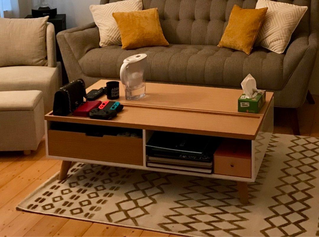 Nitori Coffee Table with Pull-out Tray, Furniture &amp; Home Living ...
