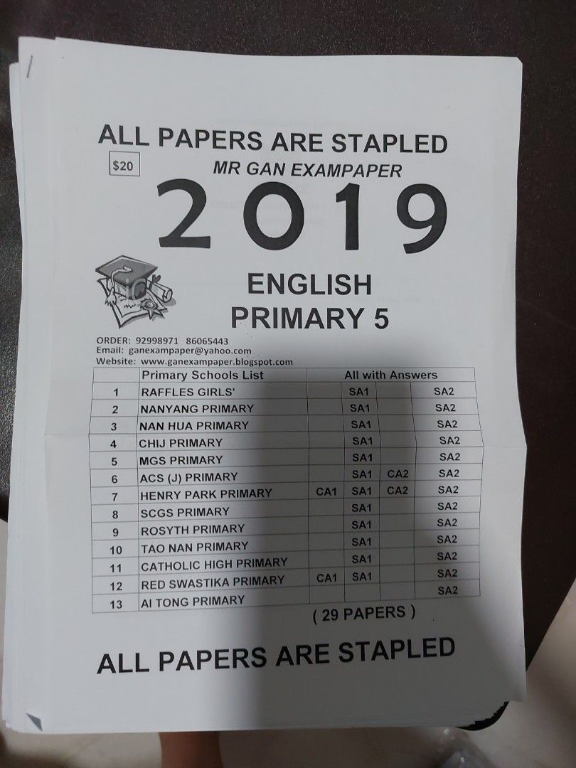 P5 English Exam Paper Hobbies Toys Books Magazines Textbooks on