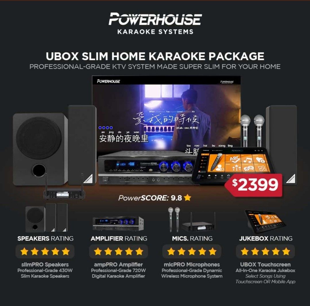 Powerhouse Ubox slim home karaoke package, TV & Home Appliances, TV