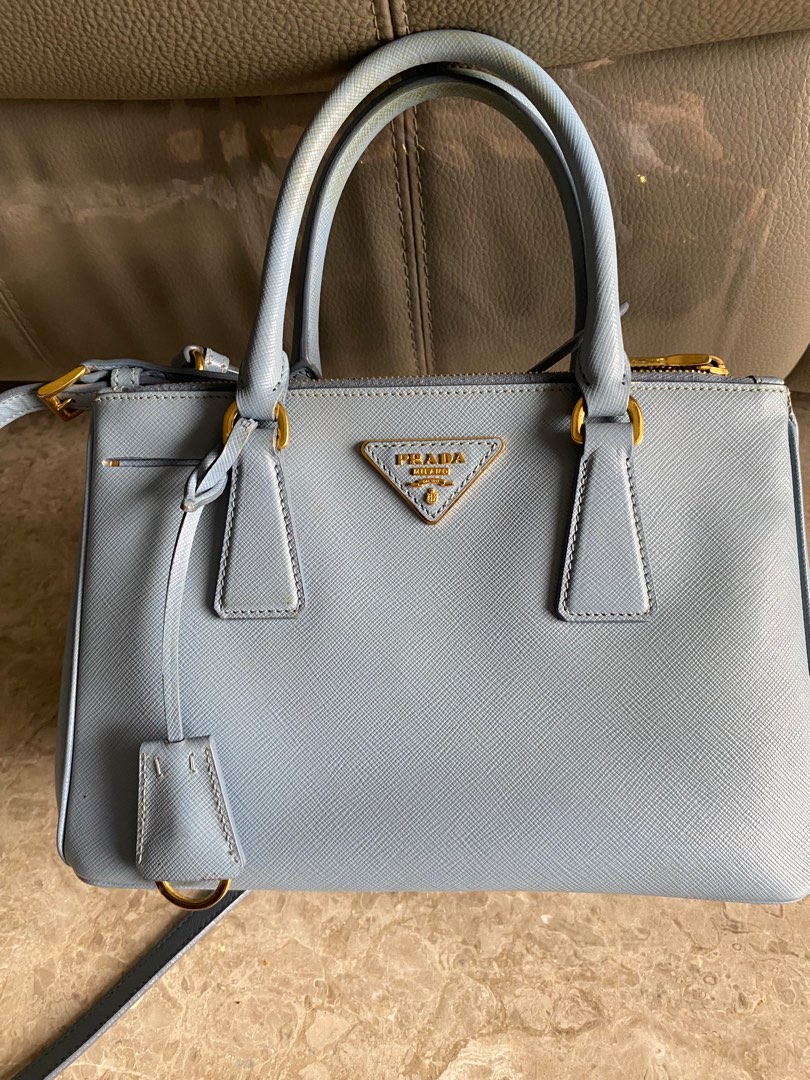 Like New Auth Prada Saffiano Leather Luxe Handbag Light Blue Astrale BN2567