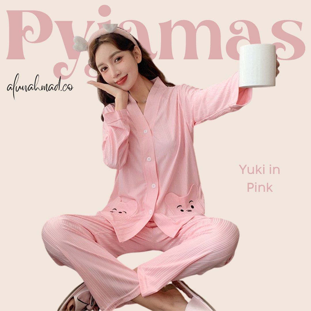 Pyjamas Women Plus Size M XXL 40 80kg Pyjamas Long Sleeves Knitwear Cotton Baju Tidur Wanita V Neck