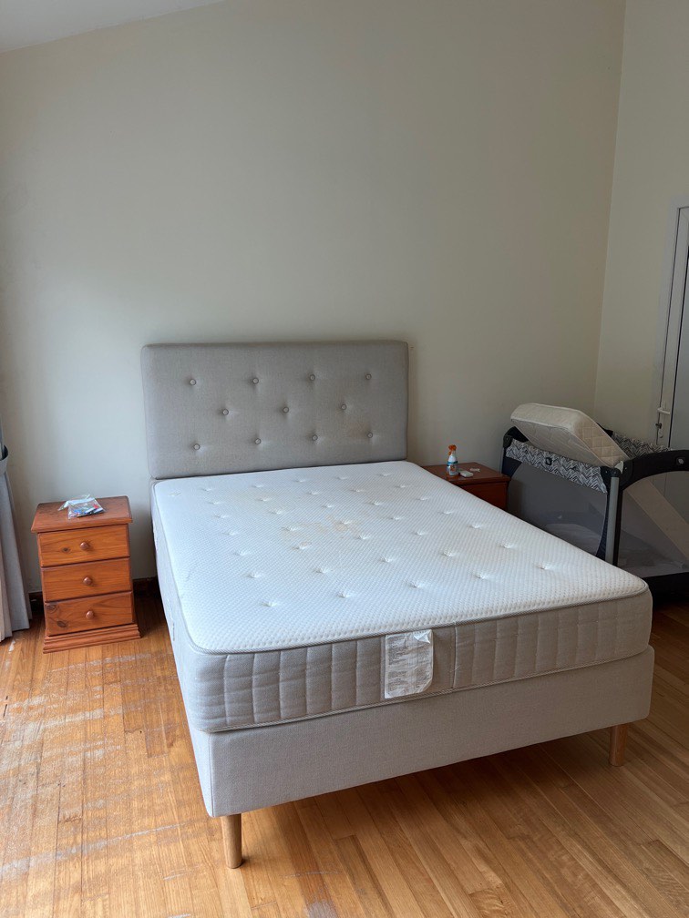 Queen size IKEA bed with headboard, Furniture & Home Living, Furniture