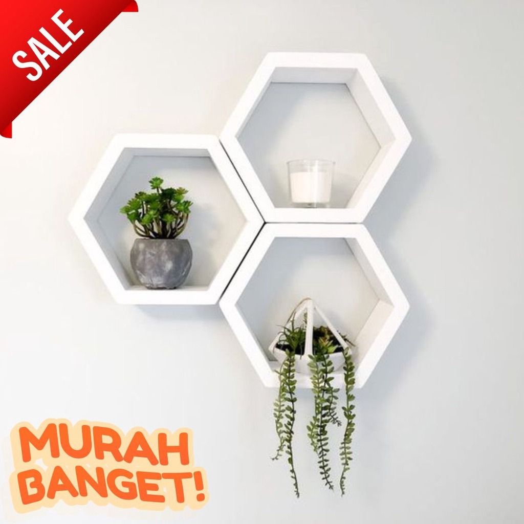 Rak Heksagonal -kualitas bagus- Rak Hiasan Dinding Minimalis Rumah