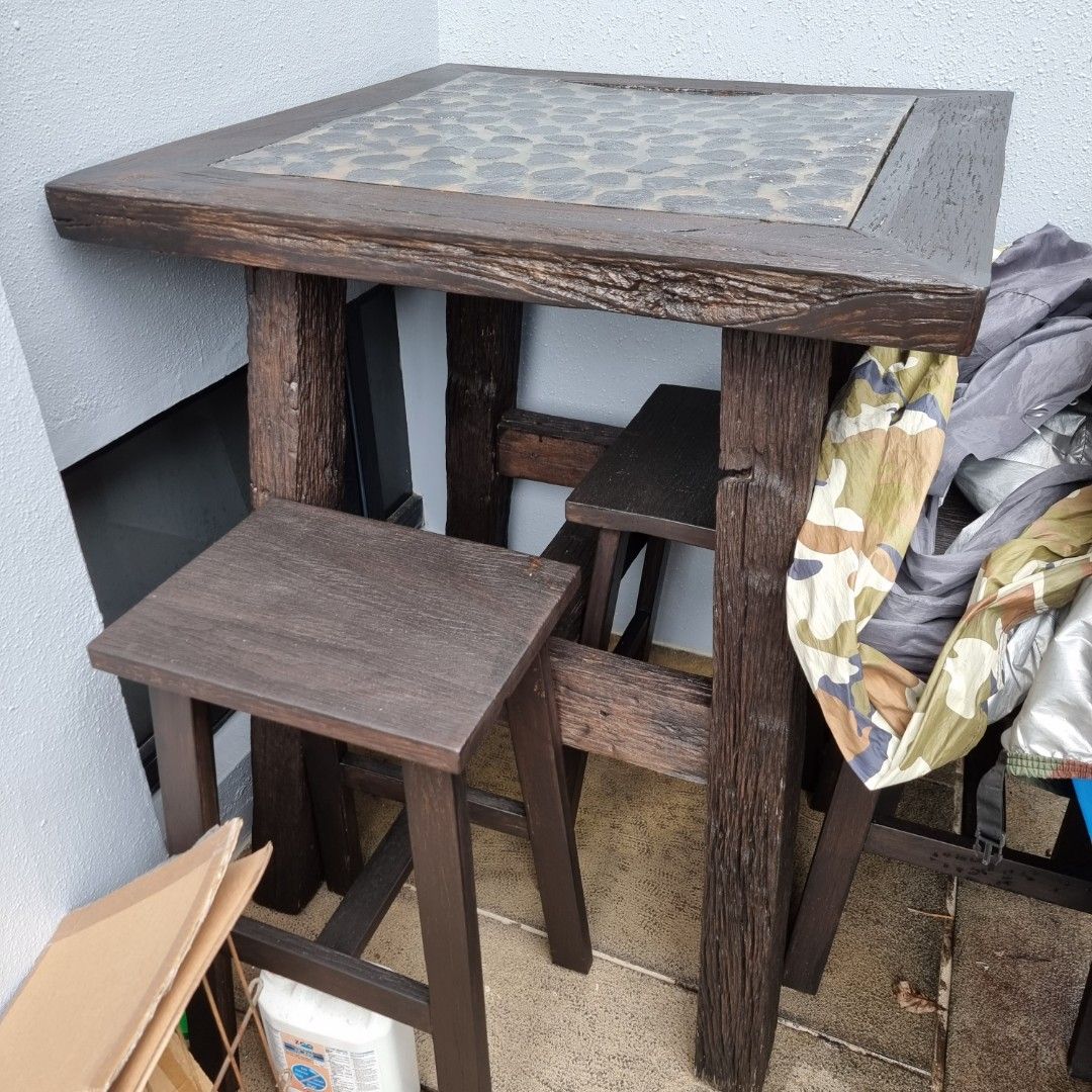 Sarawak Railway track Iron Wood Bar table and 4 chairs, Furniture