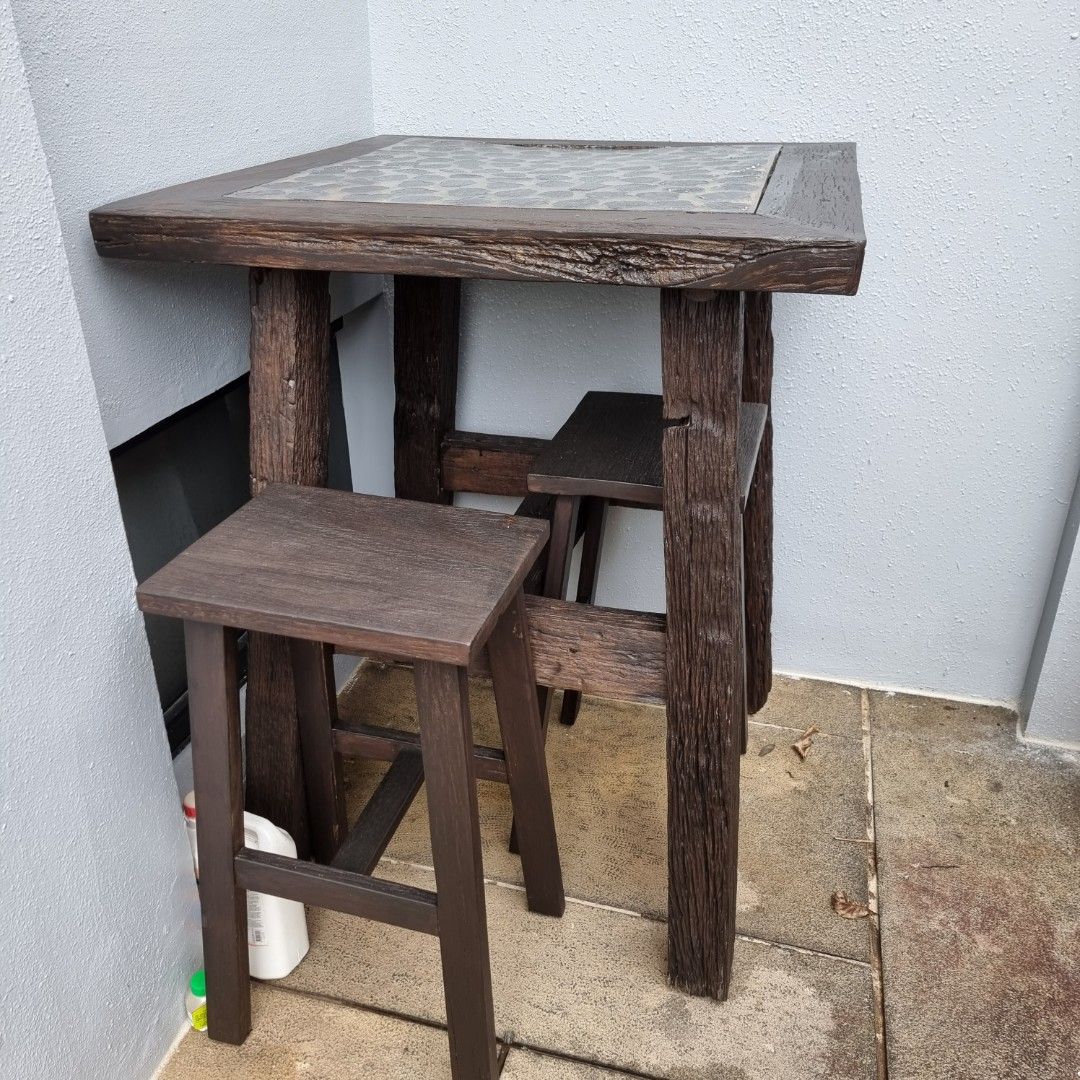 Sarawak Railway track Iron Wood Bar table and 4 chairs, Furniture