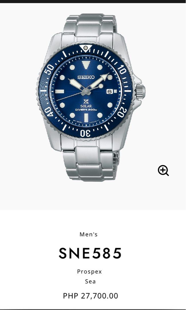 Seiko Prospex Solar Blue Dial SNE585P1 (Category: Men's Watches) located in Muntinlupa City. Submitted by mavram (Listing ID 1202354033, Image 3). Description: A beautiful brand new and sealed 38.5mm solar divers watch. You may check the following sites for specs and reviews: https://www.seikowatches.com/ph-en/products/prospex/sne585 https://m.youtube.com/watch?v=yFUrqMOiFTY Photos above are of the actual product. I added a screenshot of the adve