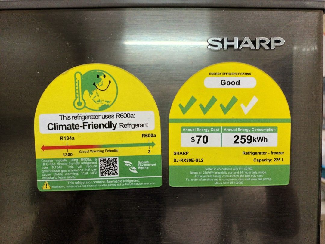 Sharp Fridge 225L like new + stand fan, TV & Home Appliances, Kitchen