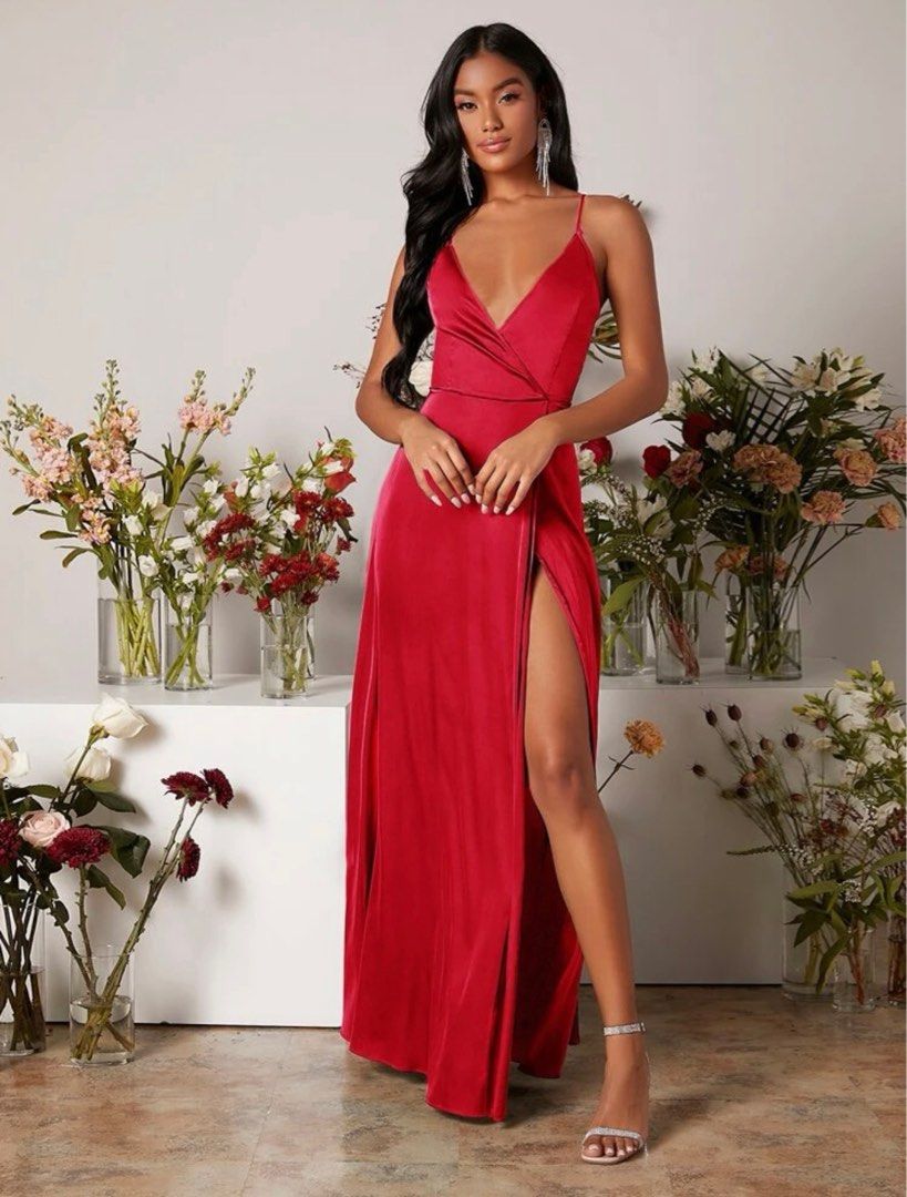 Shein red long dress discount