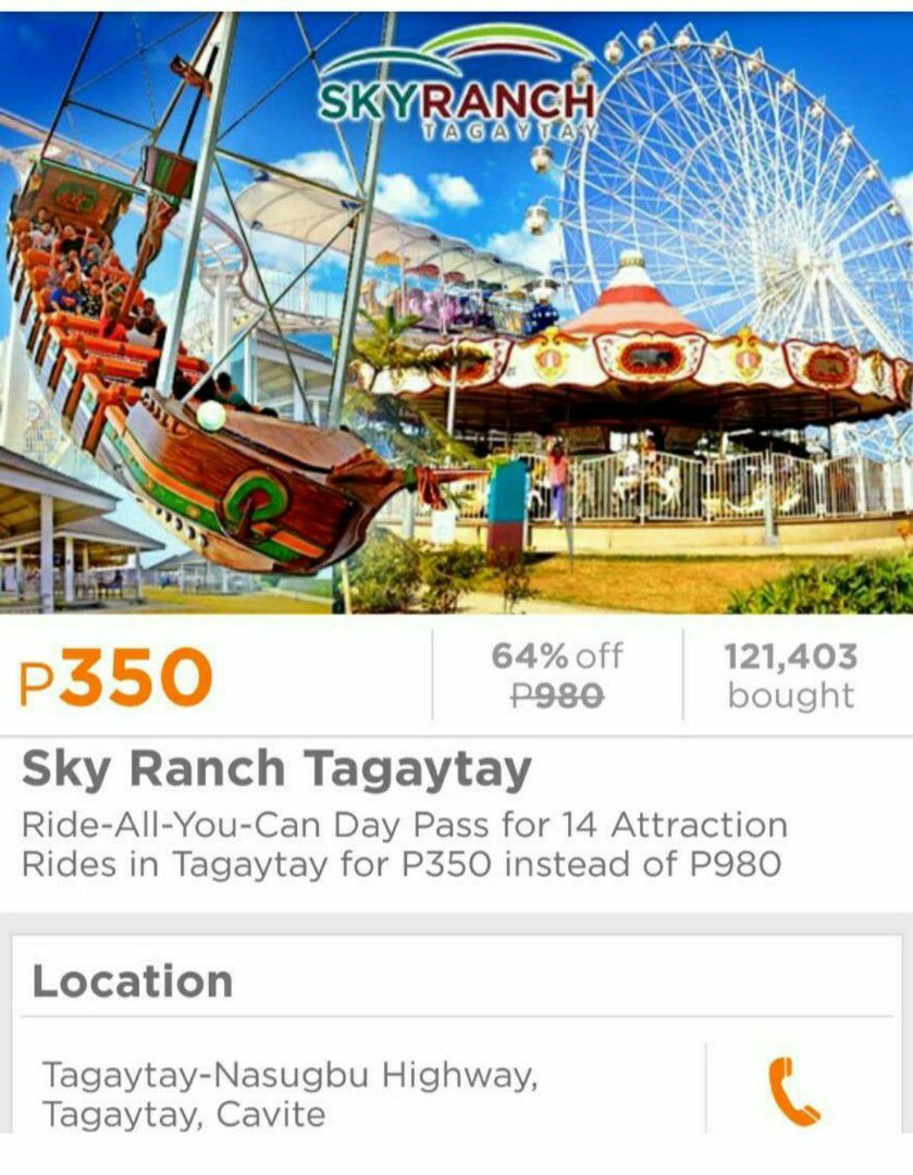 Sky Ranch Tagaytay ticket, Tickets & Vouchers, Local Attractions & Transport on Carousell