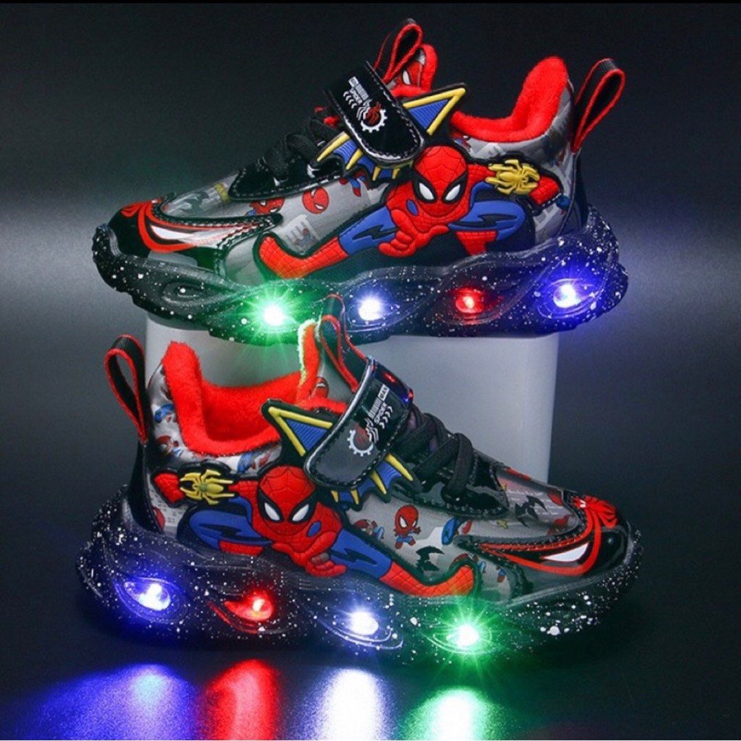 Spider man Sneakers With led Light Flashing Outside Soft Leather Personality With Large size QCCC full Box A111