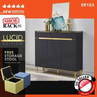 [FULLY ASSEMBLED] SR-103 LUCID Edition [GREY / GOLD] Shoe Rack / Shoe Cabinet / Shoe Shelves