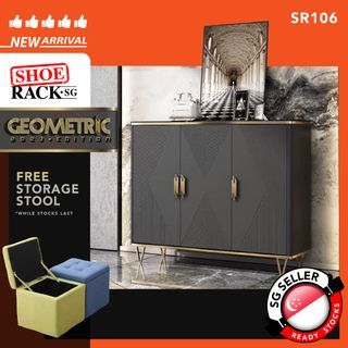 [FULLY ASSEMBLED] SR-106 GEOMETRIC Edition [ANTIQUE GREY] Shoe Rack / Shoe Cabinet / Shoe Shelves