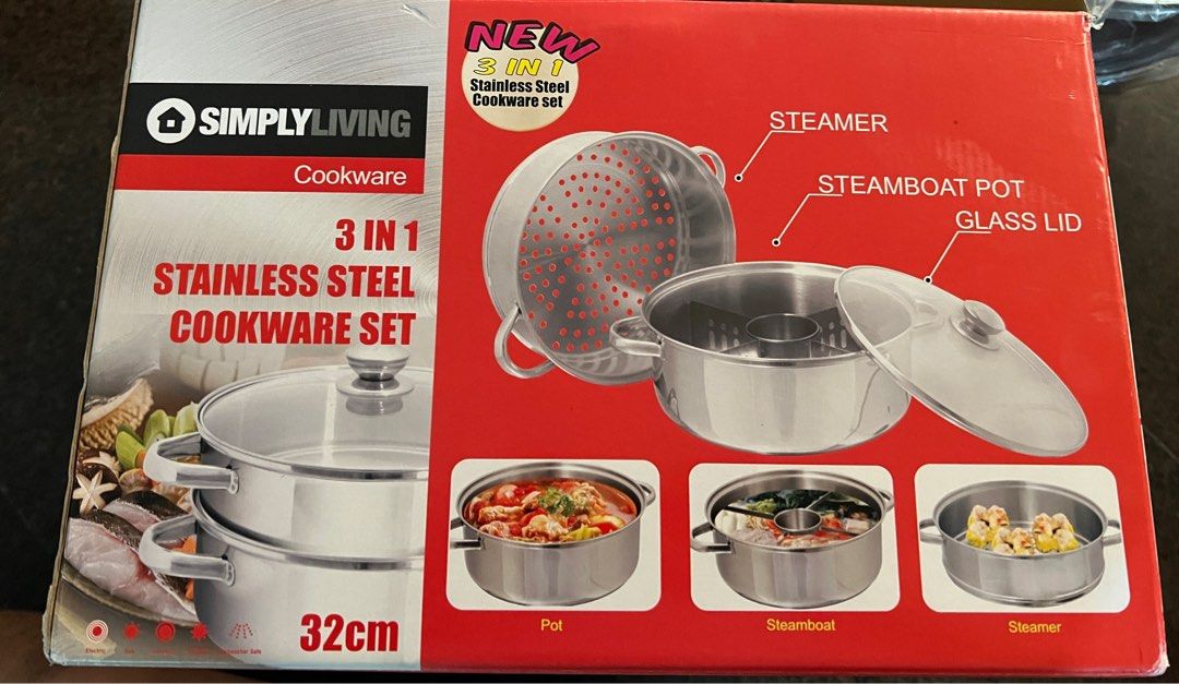 Stainless Steel Steam Pot Set, Furniture & Home Living, Kitchenware