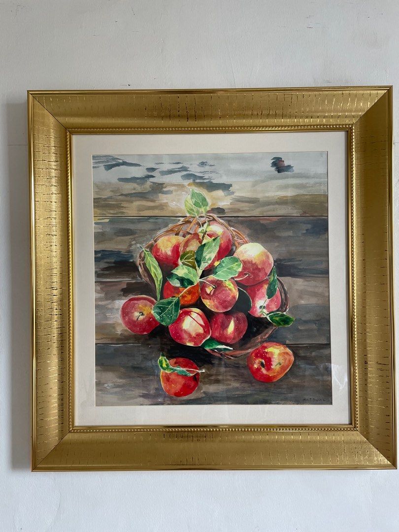 Still life Apples (Category: Art & Prints) located in Naic. Submitted by avin_pamplina (Listing ID 1202281271, Image 1). Description: Realistic apples theme watercolor painting. Using white nights and Daniel smith brand professional watercolors 70.5 cm (height) x67.5 cm (width) frame included on measurement. Location: Naic Cavite Prefer buyers within the area. If not, shipment care of buyer and damage via shipment is your risk. Thanks! Painted by