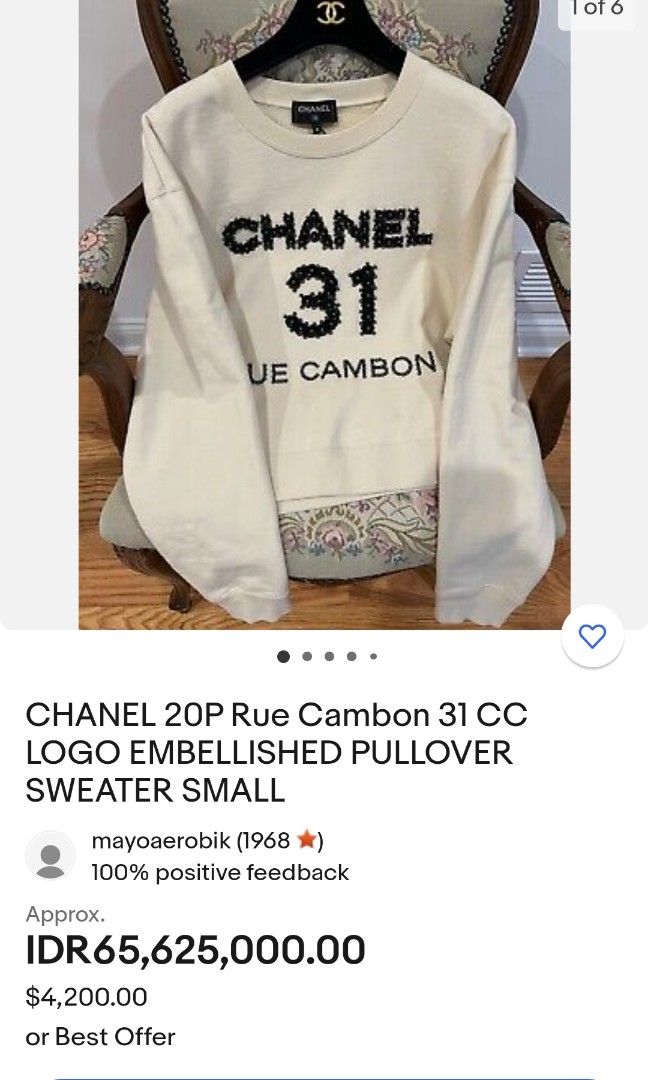 NWT CHANEL 20P Rue Cambon CC LOGO EMBELLISHED PULLOVER SWEATER - SMALL