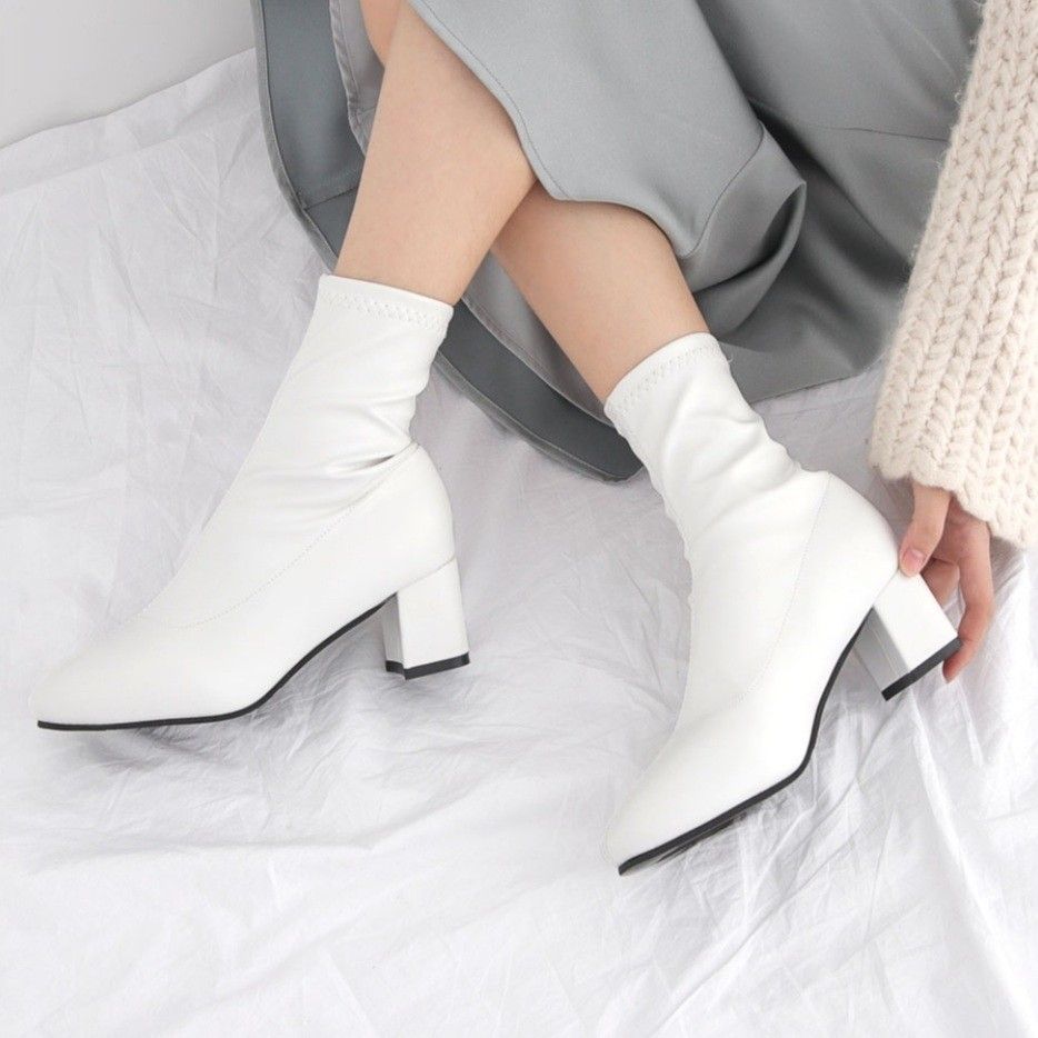 THE LADY White Leather Sock Boots