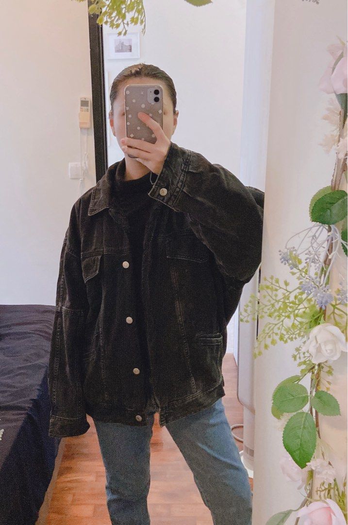 Topshop oversized black denim jacket on sale