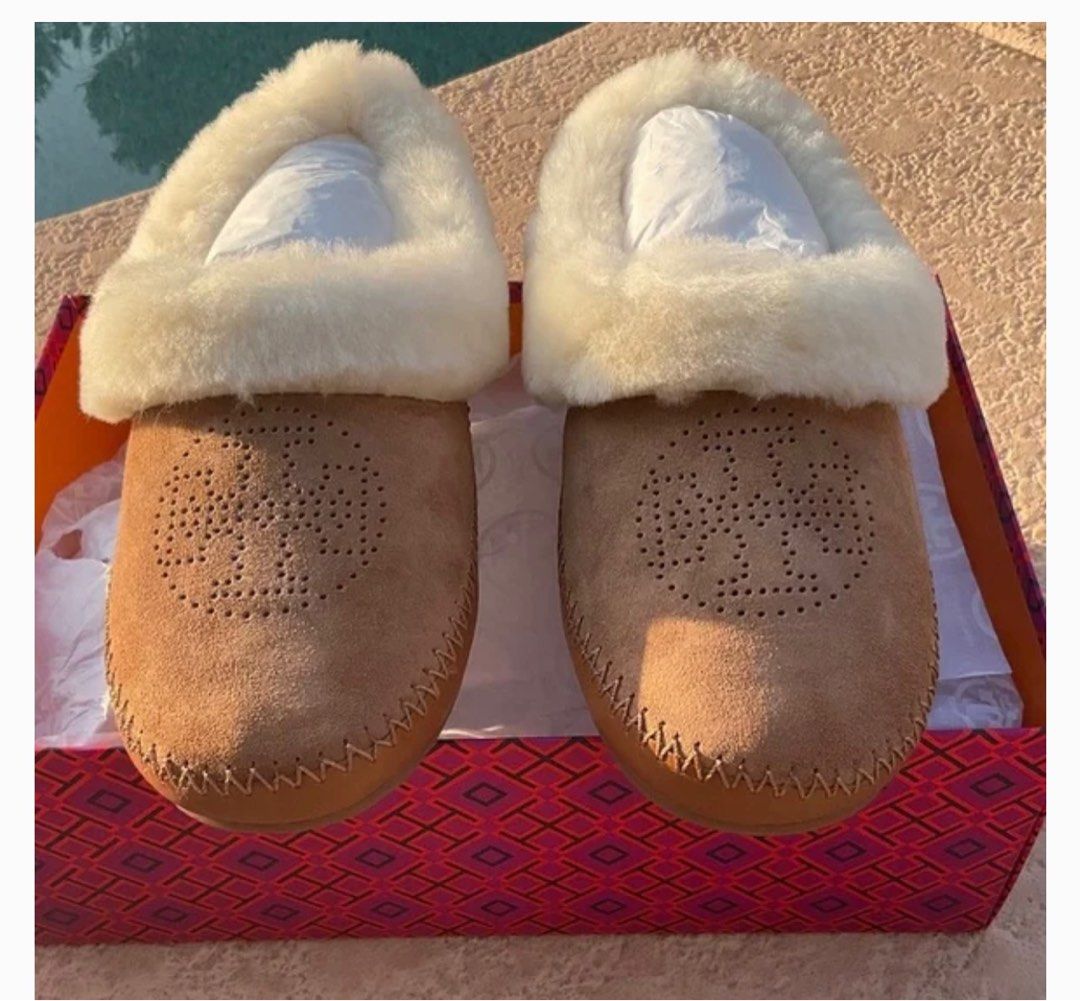 Tory Burch Coley Perforated Slippers Slide Mules Suede Royal Tan, Luxury,  Sneakers & Footwear on Carousell