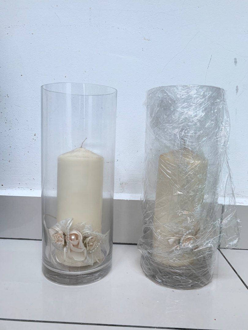 Vase with unused decorative candle, Furniture & Home Living, Home Decor