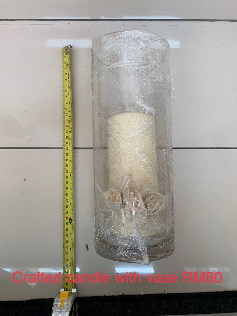 Vase with unused decorative candle, Furniture & Home Living, Home Decor