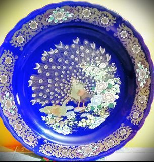 (Vintage) Blue Glaze Peacock Porcelain Plate