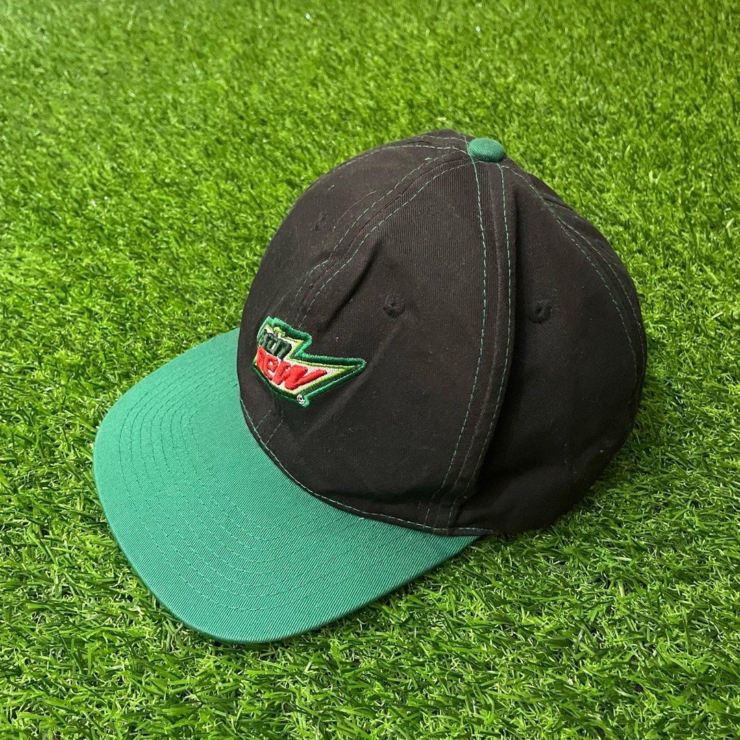Vintage Mountain Dew Embroidered Logo Snapback Cap (Category: Caps & Hats) located in Quezon City. Submitted by emporium.vtg (Listing ID 1202452670, Image 2). Description: Vintage Mountain Dew Embroidered Big Logo Spell Out Black/Green Snapback Cap Mountain Dew Tag Great condition.