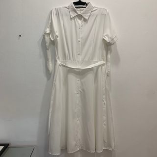 white collared button down dress with belt