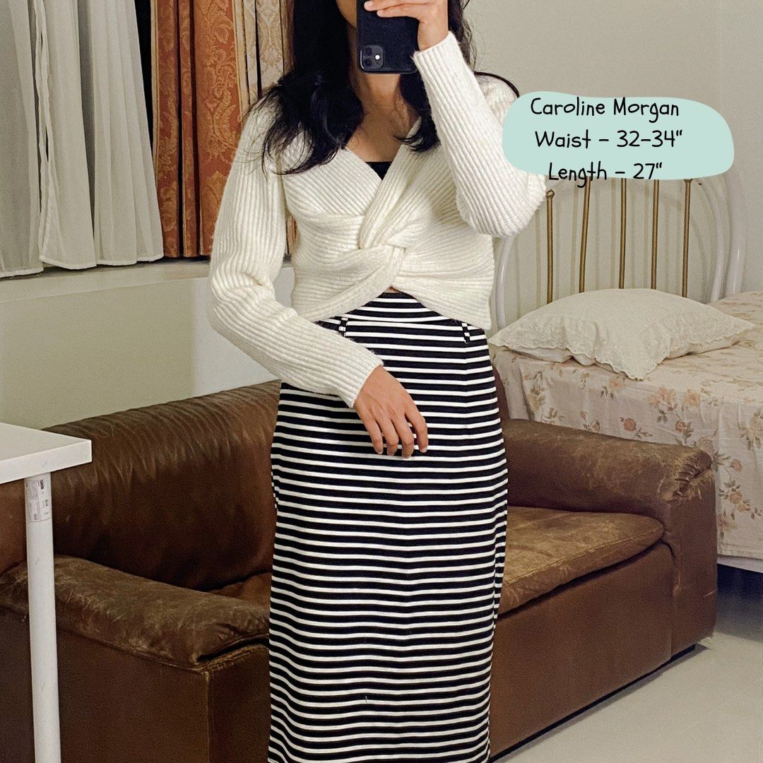 Women s Skirt Plus Size Black White Striped Pencil Lined Zip Up