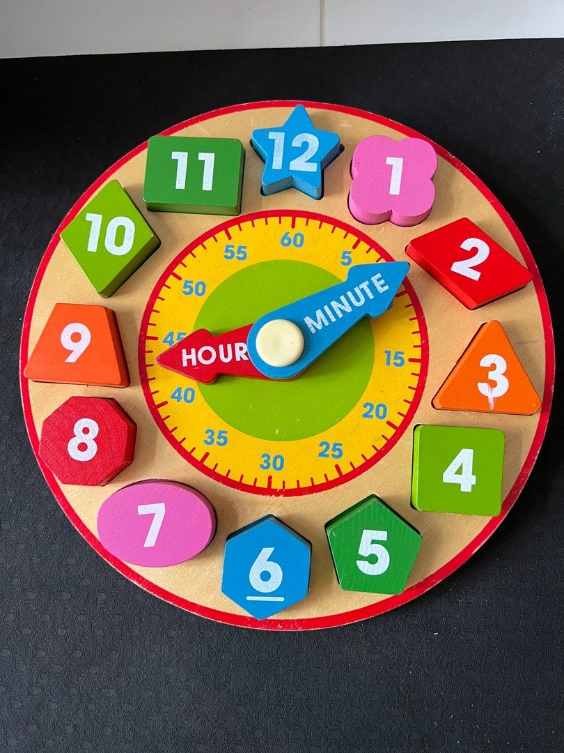 Wooden block clock, Babies & Kids, Infant Playtime on Carousell
