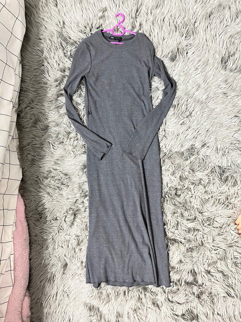 Grey knitted dress zara clearance