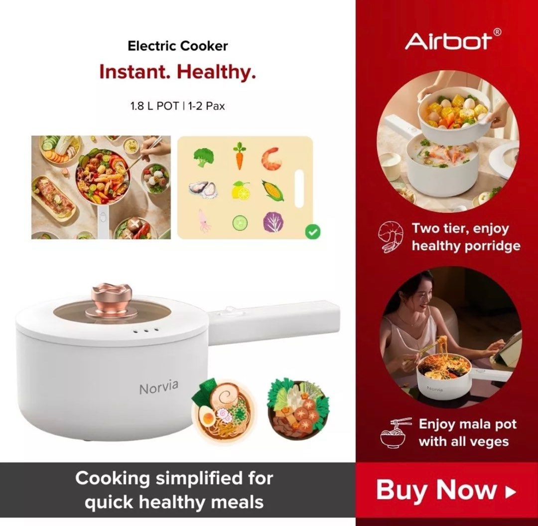 Airbot Multi purpose Electric Cooker 1.5L Multicooker Steamer Soup Noodle Electric Kettle Boiler Oven