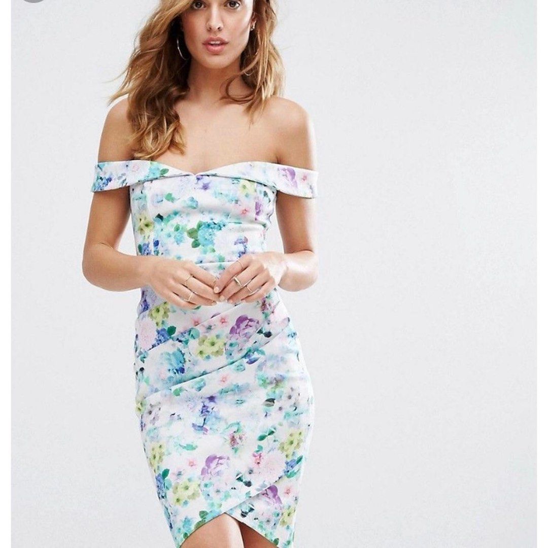 ASOS Lipsy Bardot Floral Mini Dress with Wrap Skirt