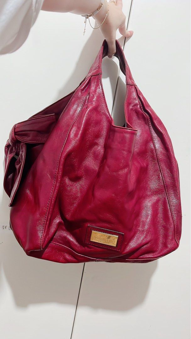 VALENTINO Nuage Bow Patent Leather Tote Bag Red