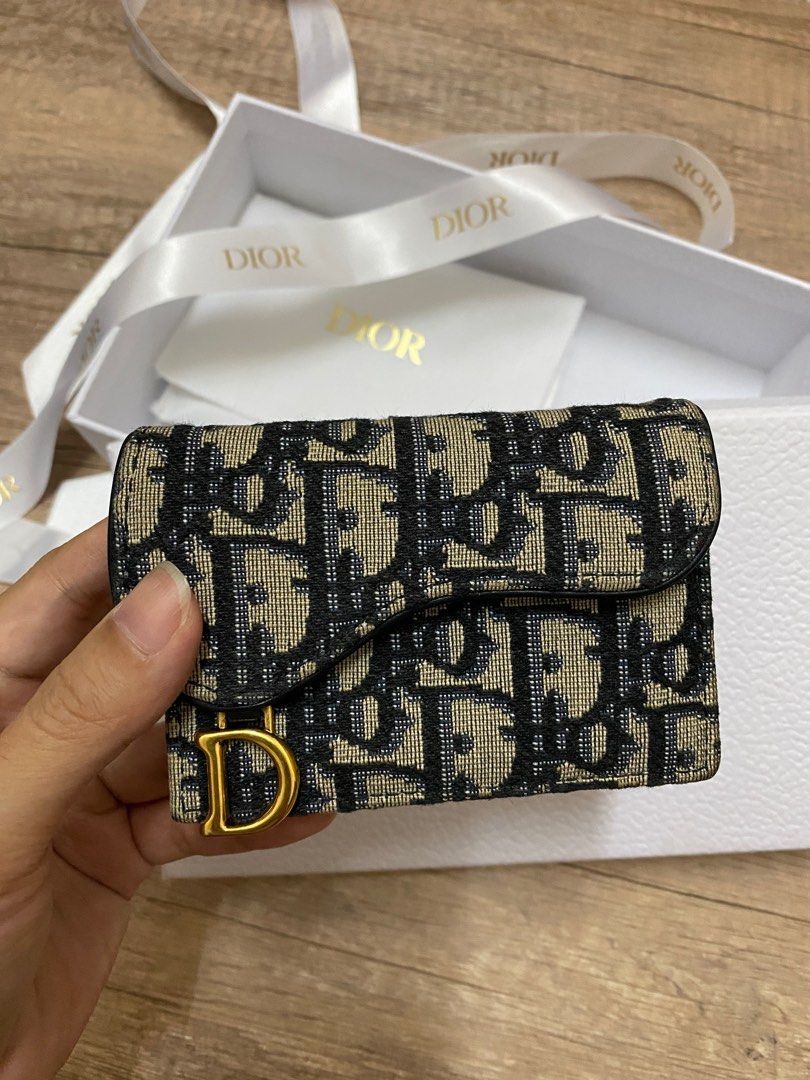 Blue Dior Oblique Jacquard Saddle Flap Card Holder