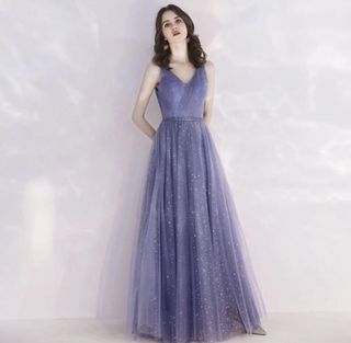 Blue glitter evening gown prom dress