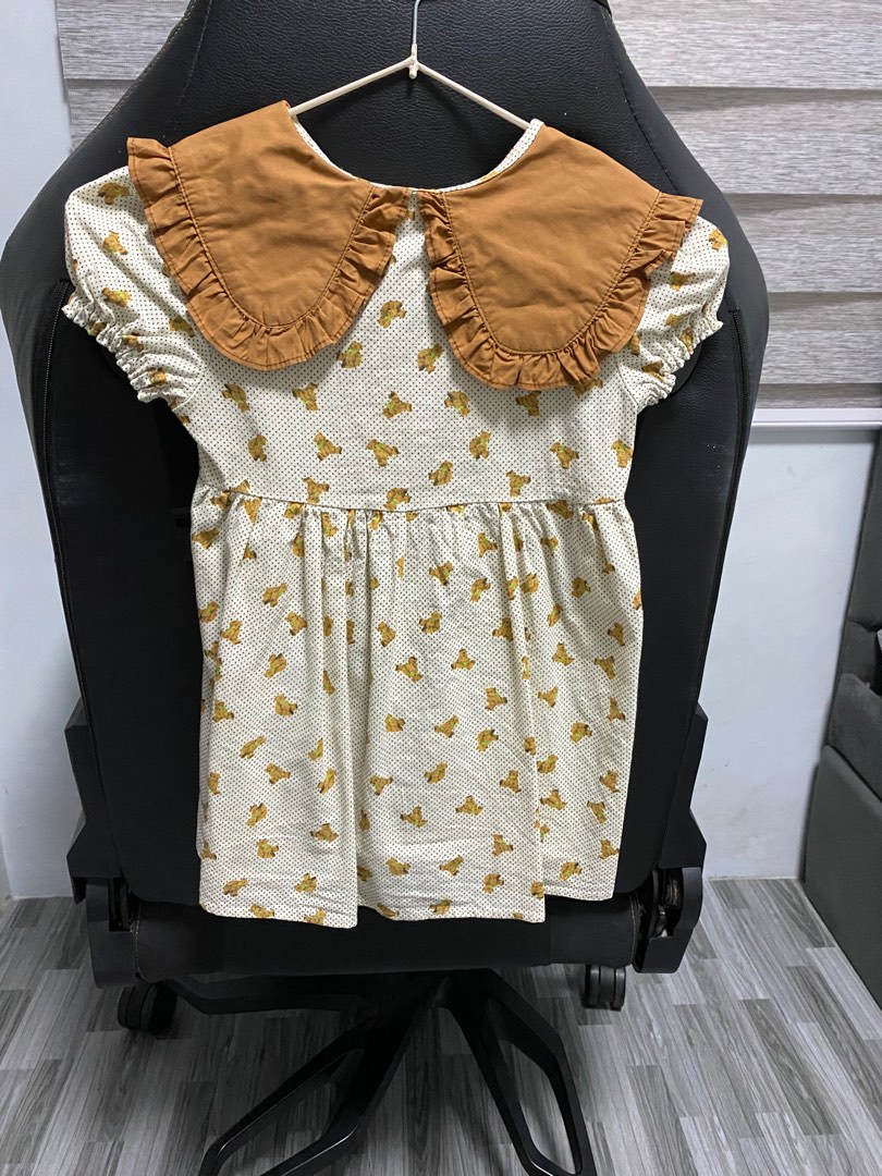 Baby Boy Winter Dress Velvet Stuff Bear Printed In Brown Color