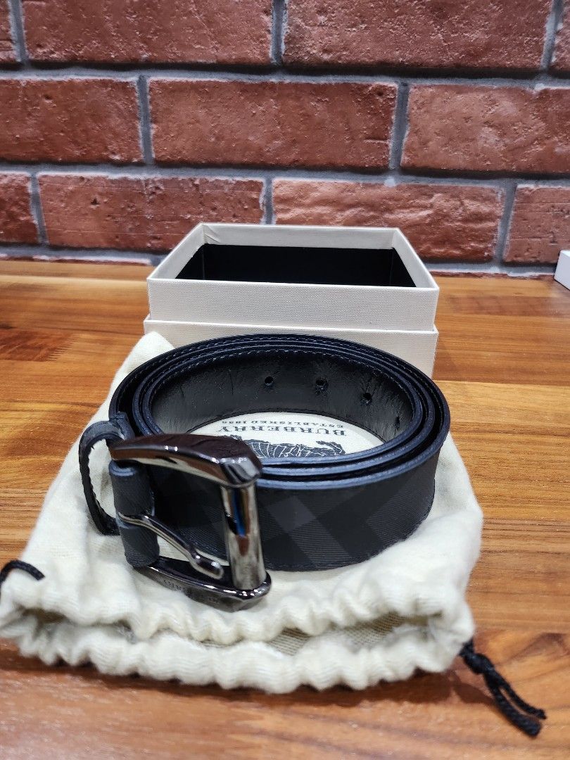 Burberry Mens Belt Grey Black 100 Authentic