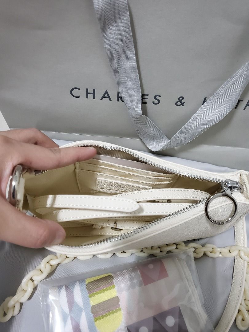 Charles & Keith - Women's Alcott Scarf Chain-Link Shoulder Bag, Cream, S