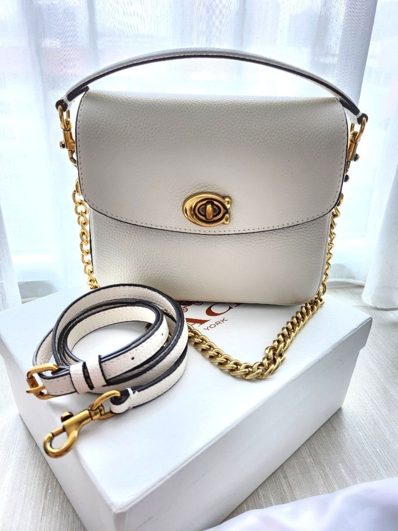 White coach purse with cheap gold chain