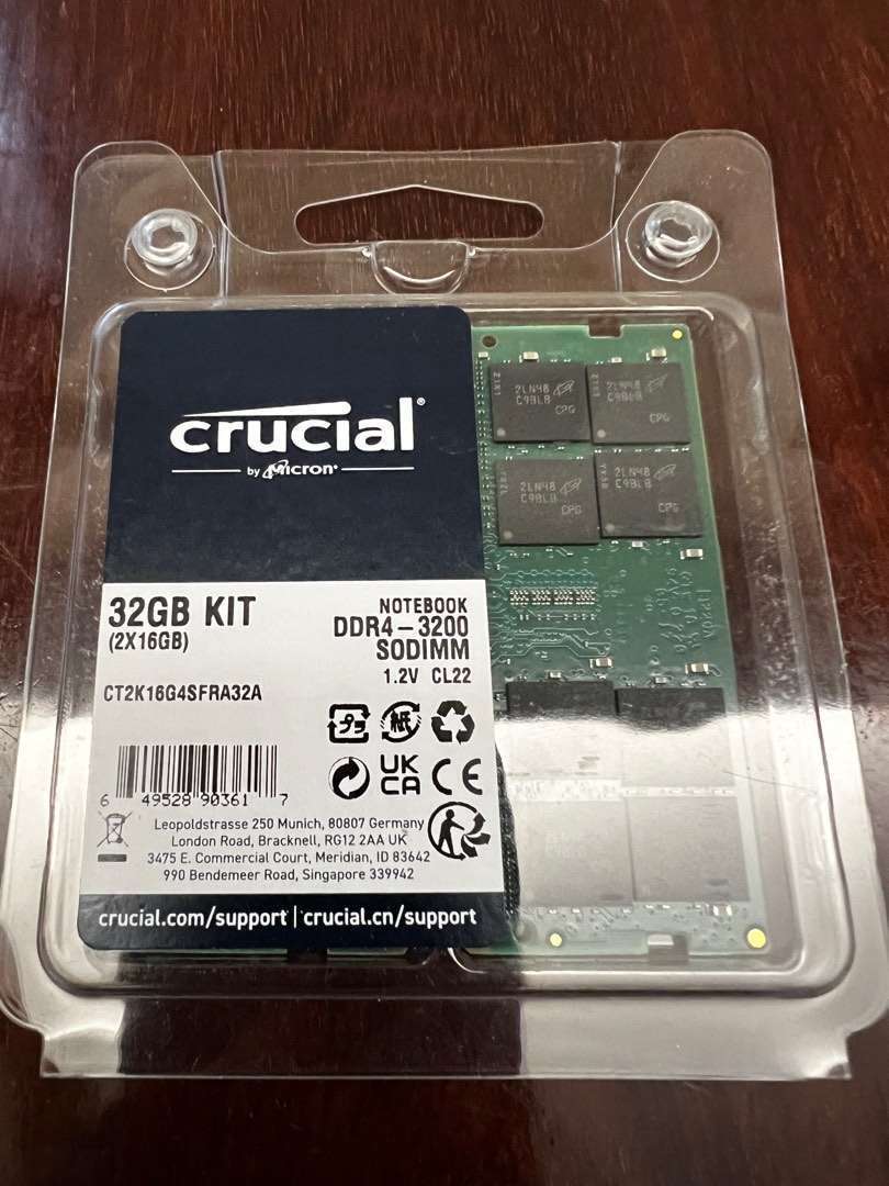 Crucial SODIMM DDR4 3200 32GB Kit (16x2) laptop RAM, 電腦＆科技