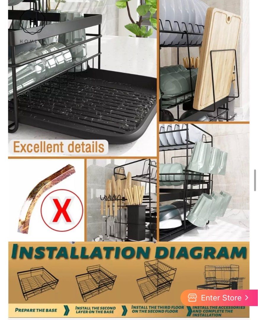 Dish drying rack 3 tier, Furniture & Home Living, Bathroom & Kitchen ...