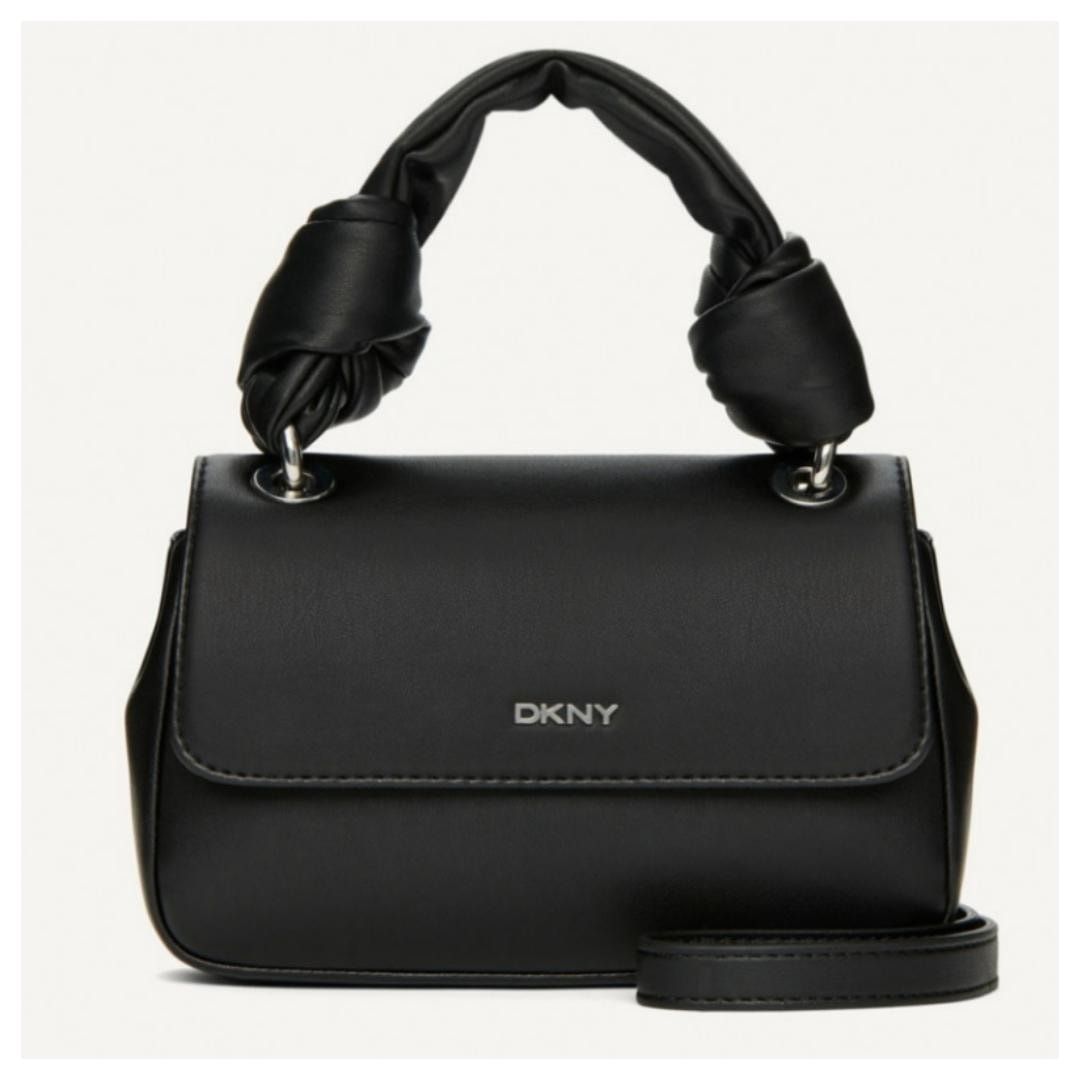 DKNY Sasha Small Crossbody Flap Over Knot Bag (Black), Women's Fashion